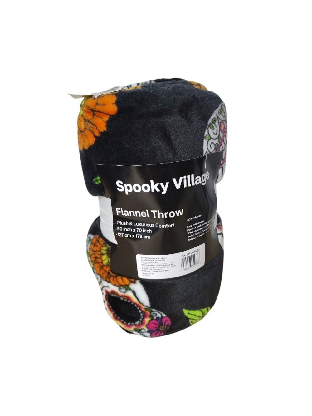 Spooky Village Sugar Skull Flannel Throw Blanket 50x70 Halloween Plush Fleece